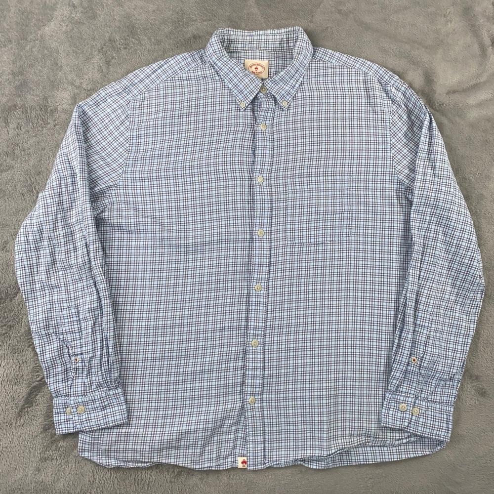 Brooks Brothers Red Fleece Shirt Mens XXL Blue White Plaid Button Down Cotton